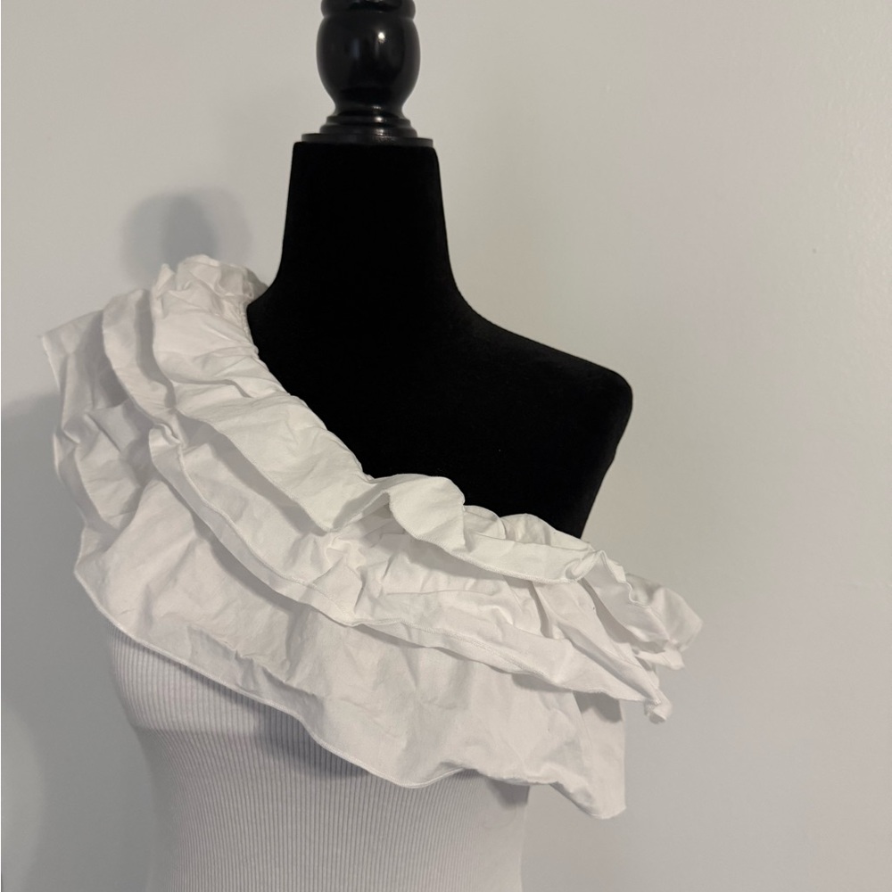 Zara White One-Shoulder Ruffle Bodysuit - Picture 4 of 7
